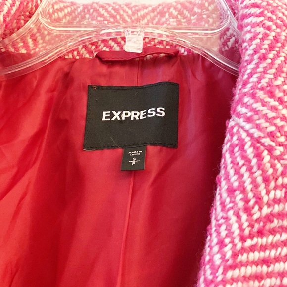 EXPRESS | Pink white tweed Barbicore wool winter coat trench women’s Small - Picture 4 of 8